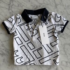 Boss Kids White Polo with Black Logo Pattern